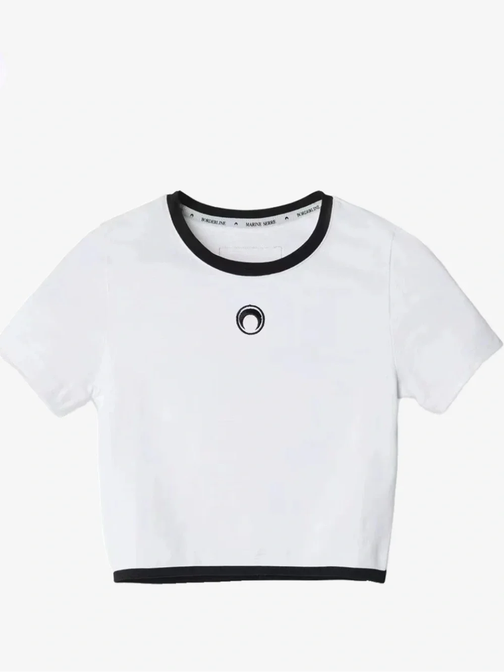 Marine Serre White Crop Tee with Black Trim - Casual Top